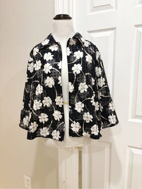 CURETE Blue & Blush Floral 3/4 Length Long Sleeve Cotton + Silk Size 8